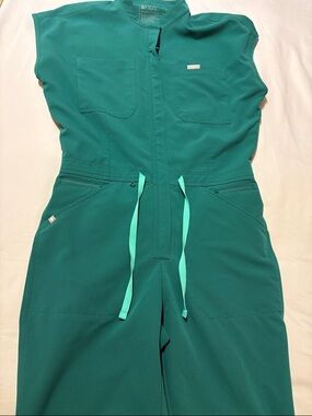 Figs Women's Teal Short-Sleeve Utility Jumpsuit